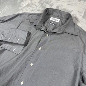 Brooks Brothers Shirt Mens 16-34 Gray Button Up Woven Italy Dress Made in USA